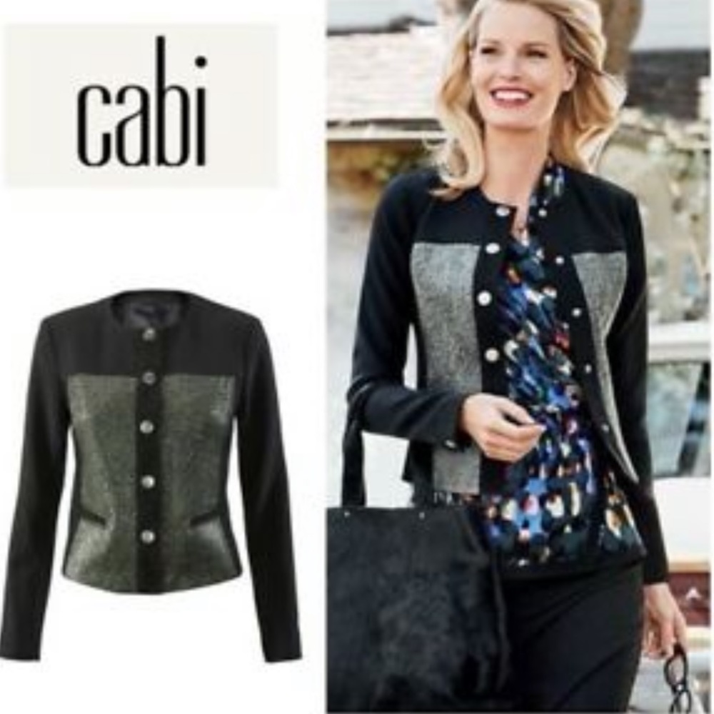 CAbi Black and Metallic Gray Panel Jacket